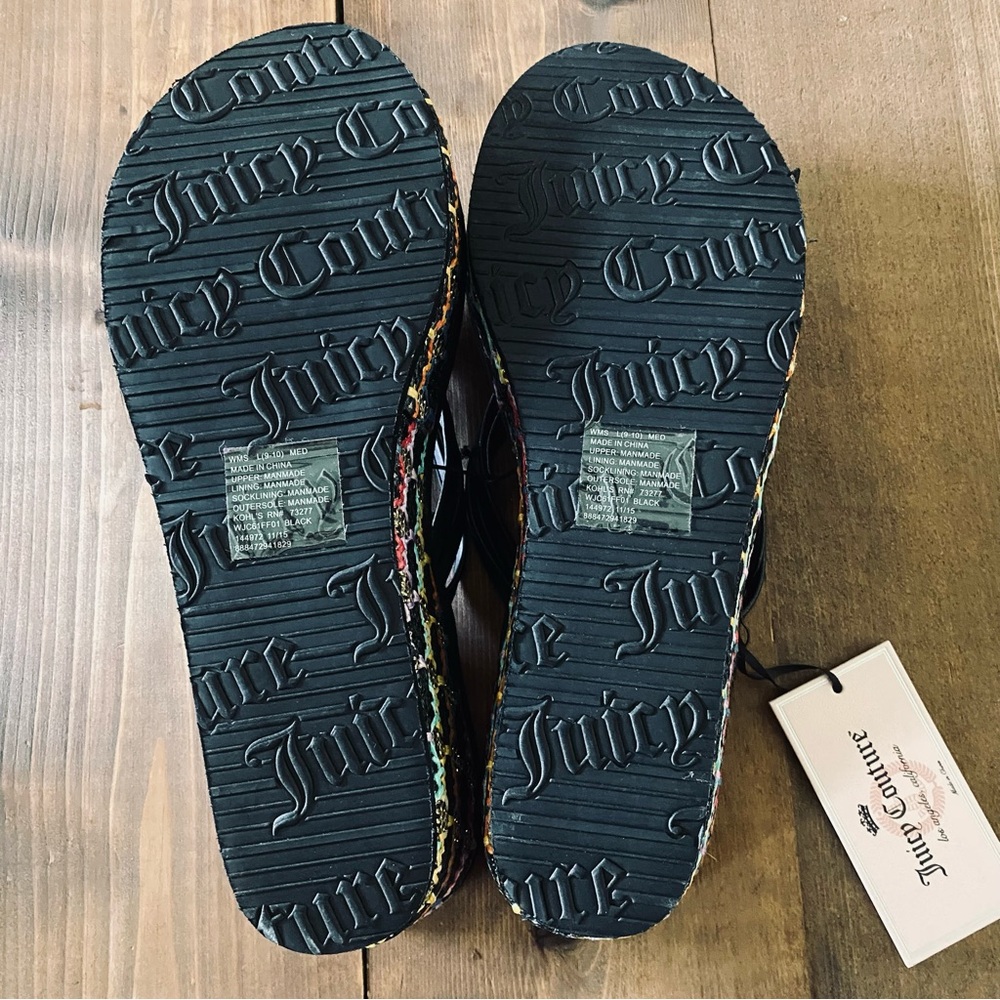 NWT Juicy Couture black embroidered wedge sandals - Picture 9 of 9